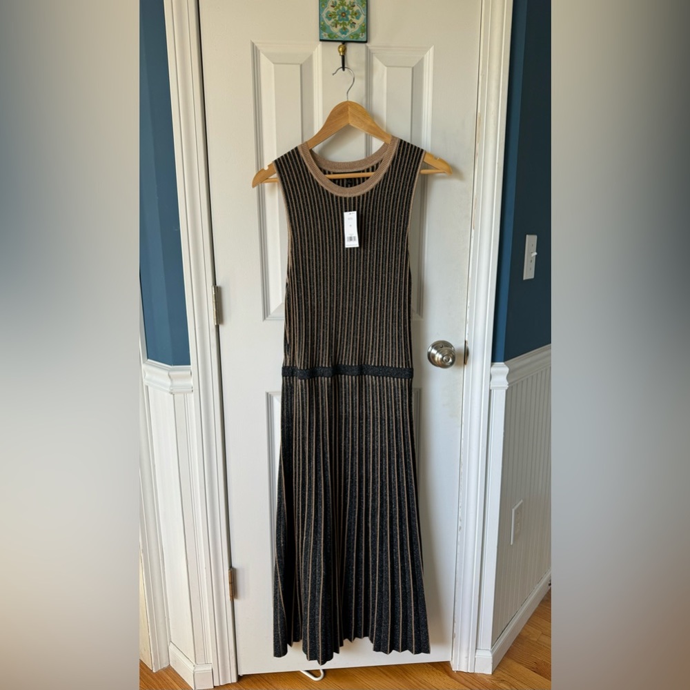 Banana Republic Metallic Blue and Gold Stripe Dress | NWT